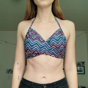 Striped halter neck bikini top